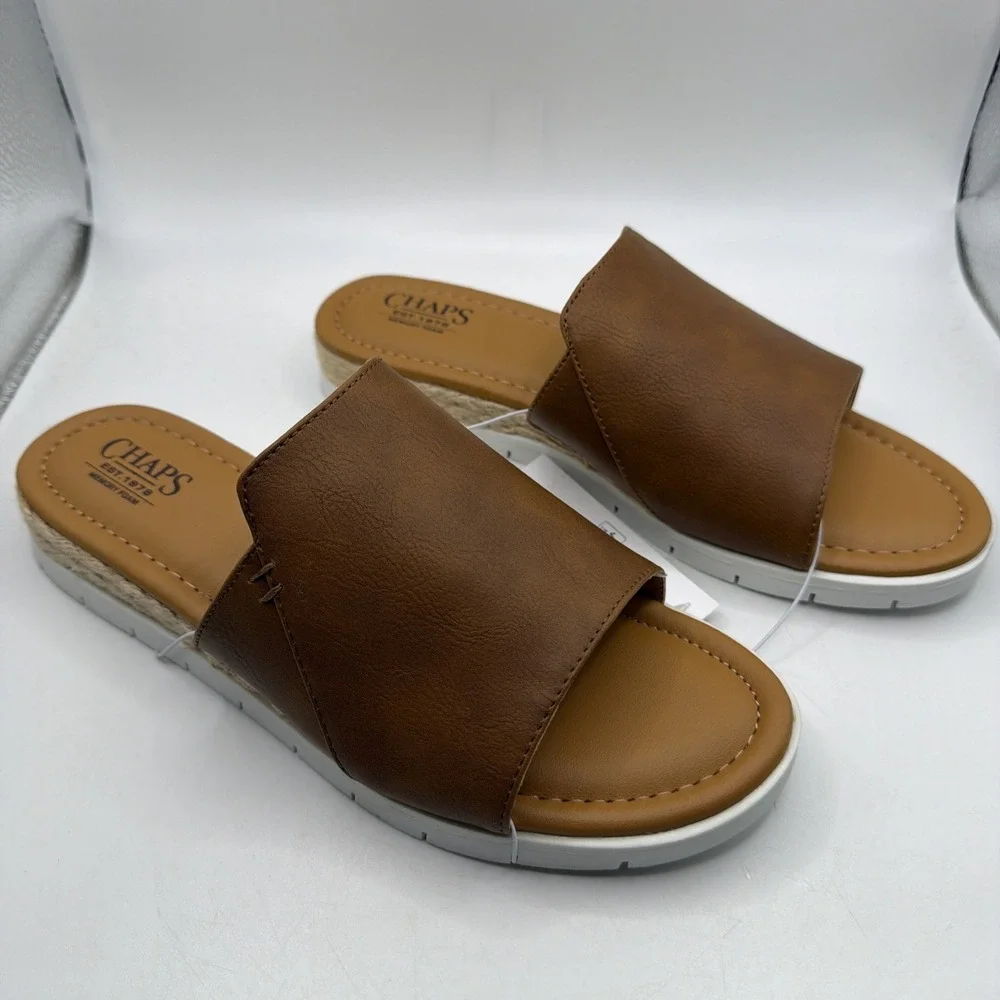 Chaps Womens Sandals Tan Memory Foam Durable Flexible Backless Slide Size 8